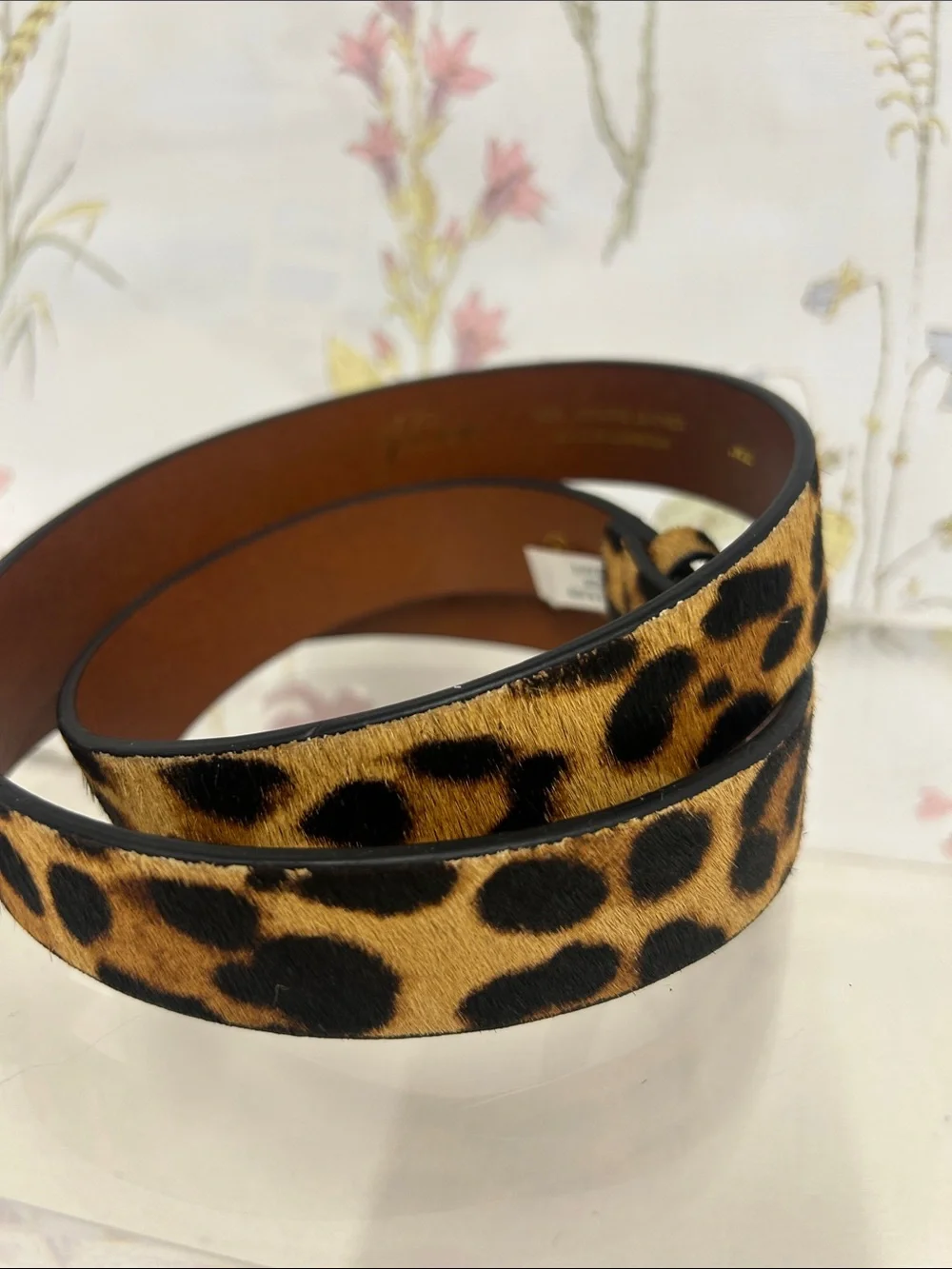 J. Crew Leopard Print Belt with Gold Buckle